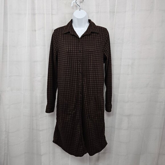 Casa Cabana Brown Black Check Plaid Shift Shirt Dress Flannel Preppy Midi S - Picture 1 of 13